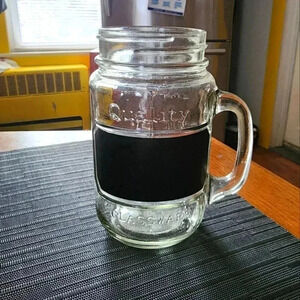 Mason Jar With Handle And A Reusable Chalkboard Label